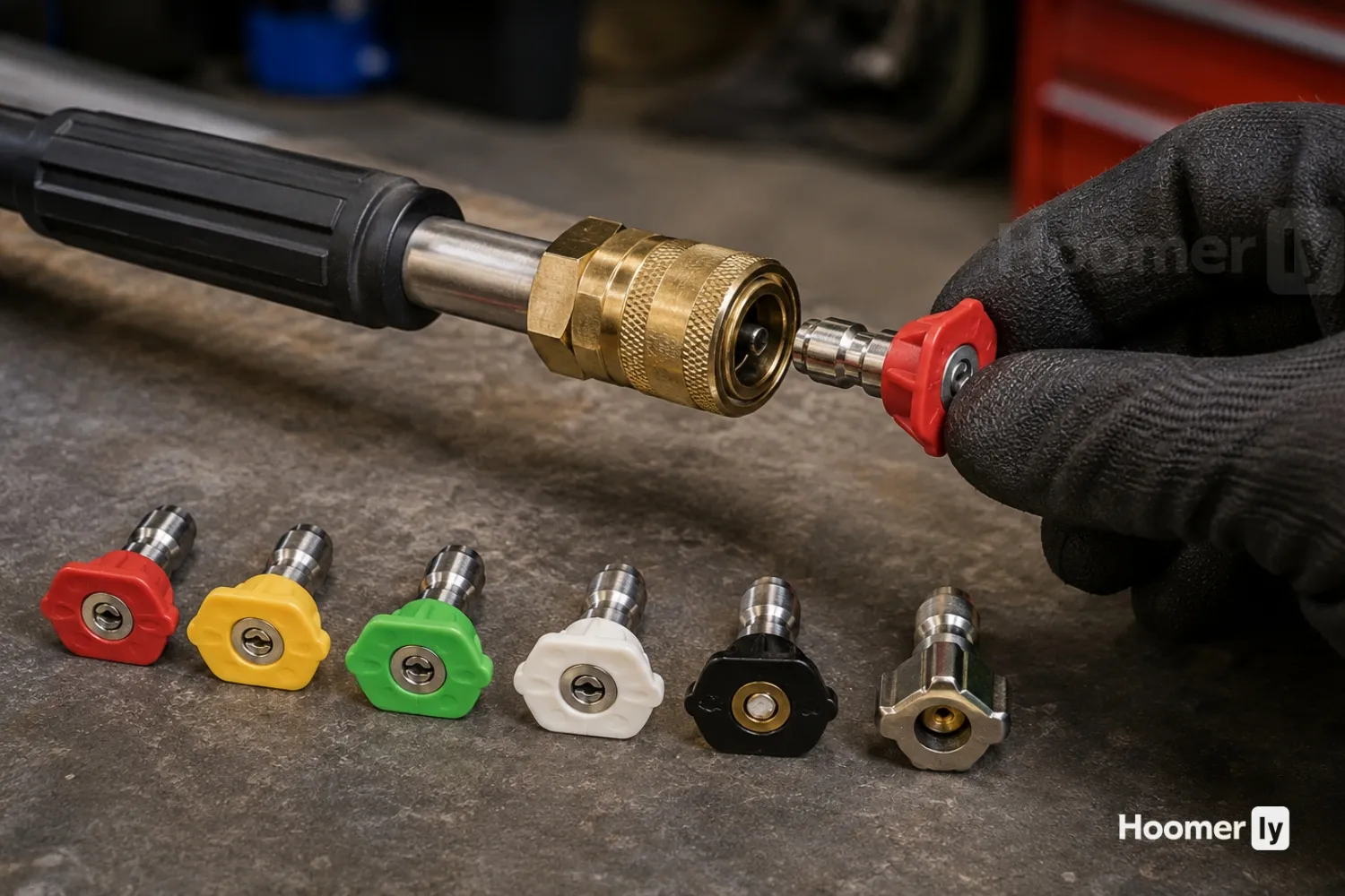 Pressure Washer Nozzles 101: Everything You Need To Know Changing a pressure washer nozzle using a quick connect coupler