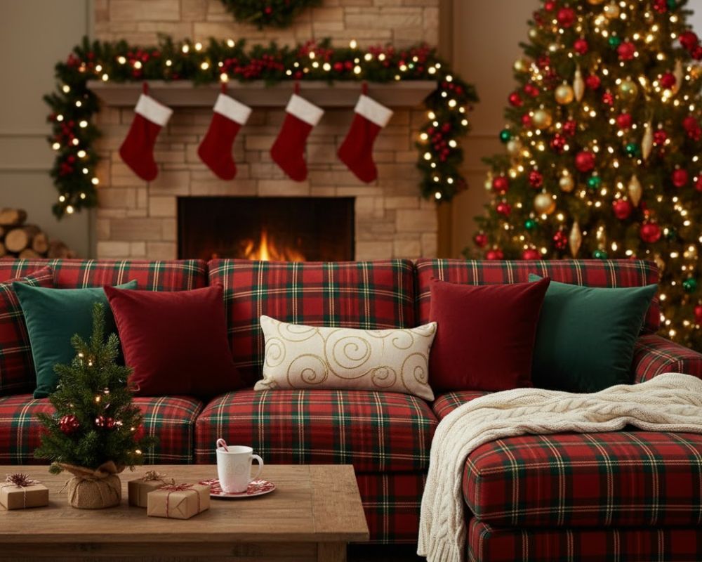 Amazing Christmas Couch Decor Ideas to Elevate Your Holiday Style Christmas couch cover - plaid or tartan cover