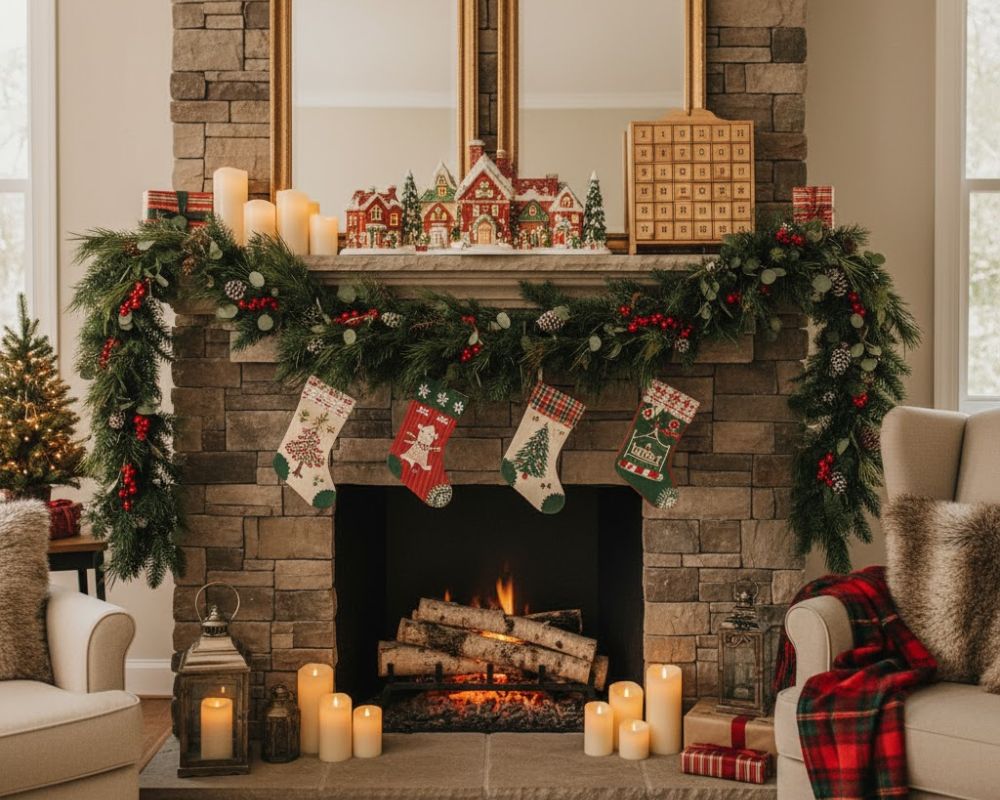 Christmas Fireplace Decor Ideas - Traditional style