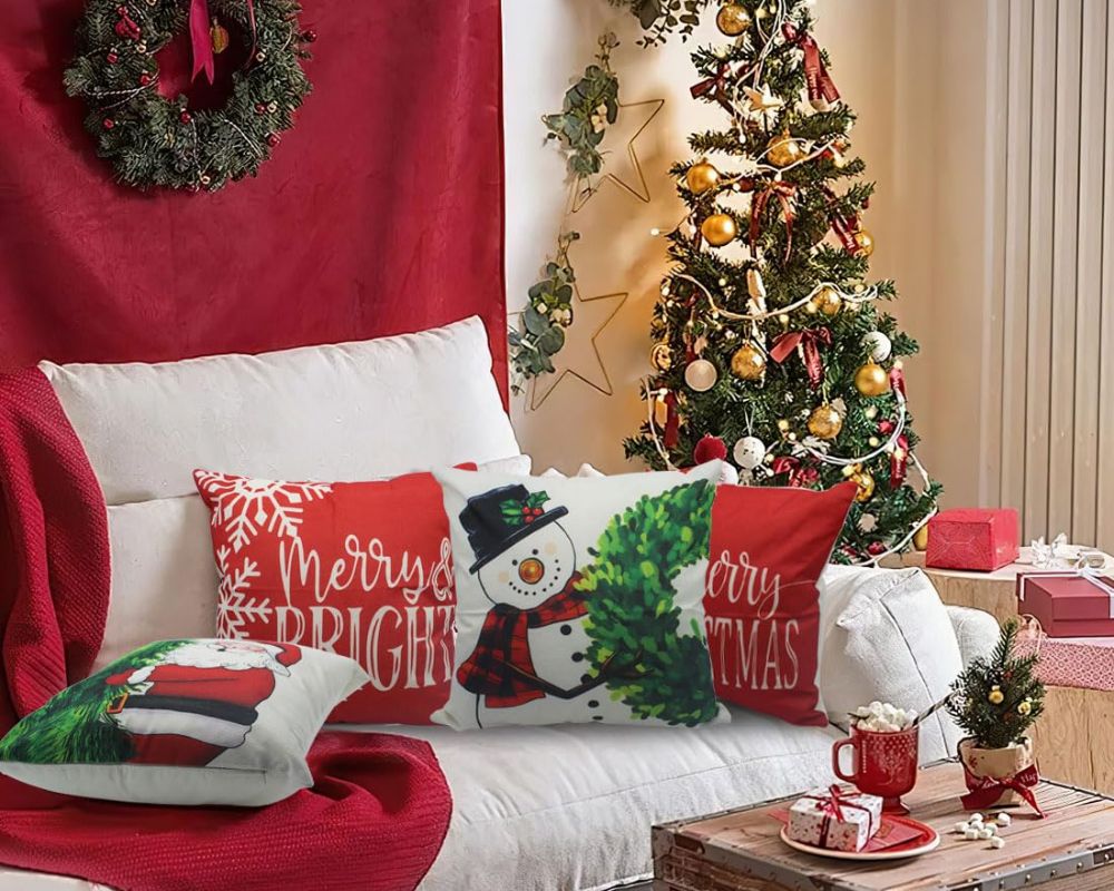 Amazing Christmas Couch Decor Ideas to Elevate Your Holiday Style Christmas Pillow for Couch Ideas with holiday icons