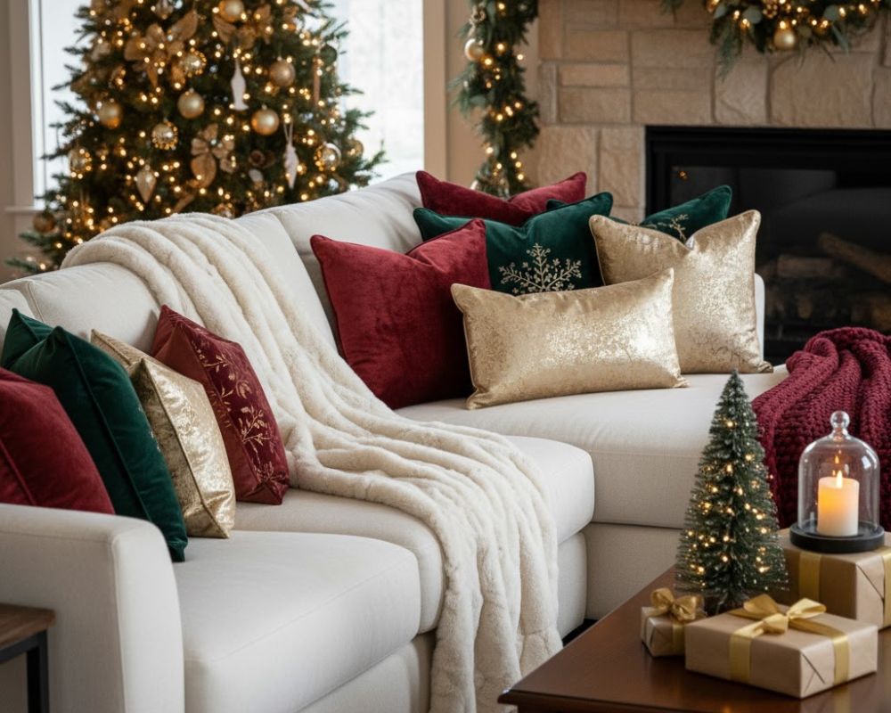 Amazing Christmas Couch Decor Ideas to Elevate Your Holiday Style Christmas Pillow for Couch Ideas - Velvet & Luxe pillows