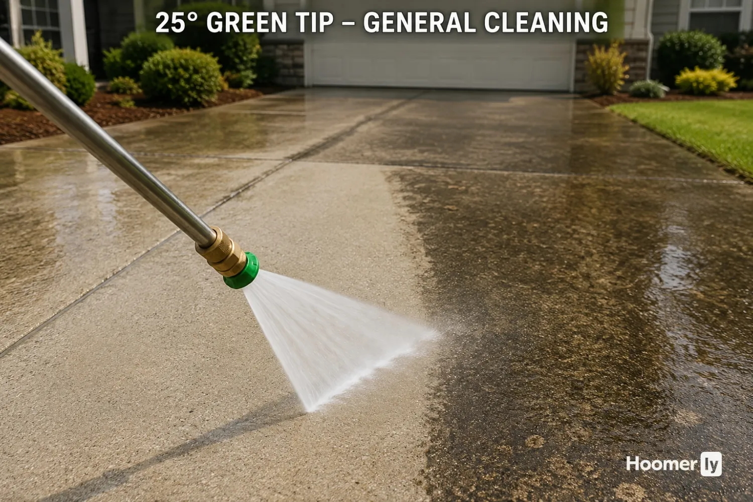 Pressure Washer Nozzles 101: Everything You Need To Know Green 25 degree pressure washer nozzle cleaning a dirty concrete driveway