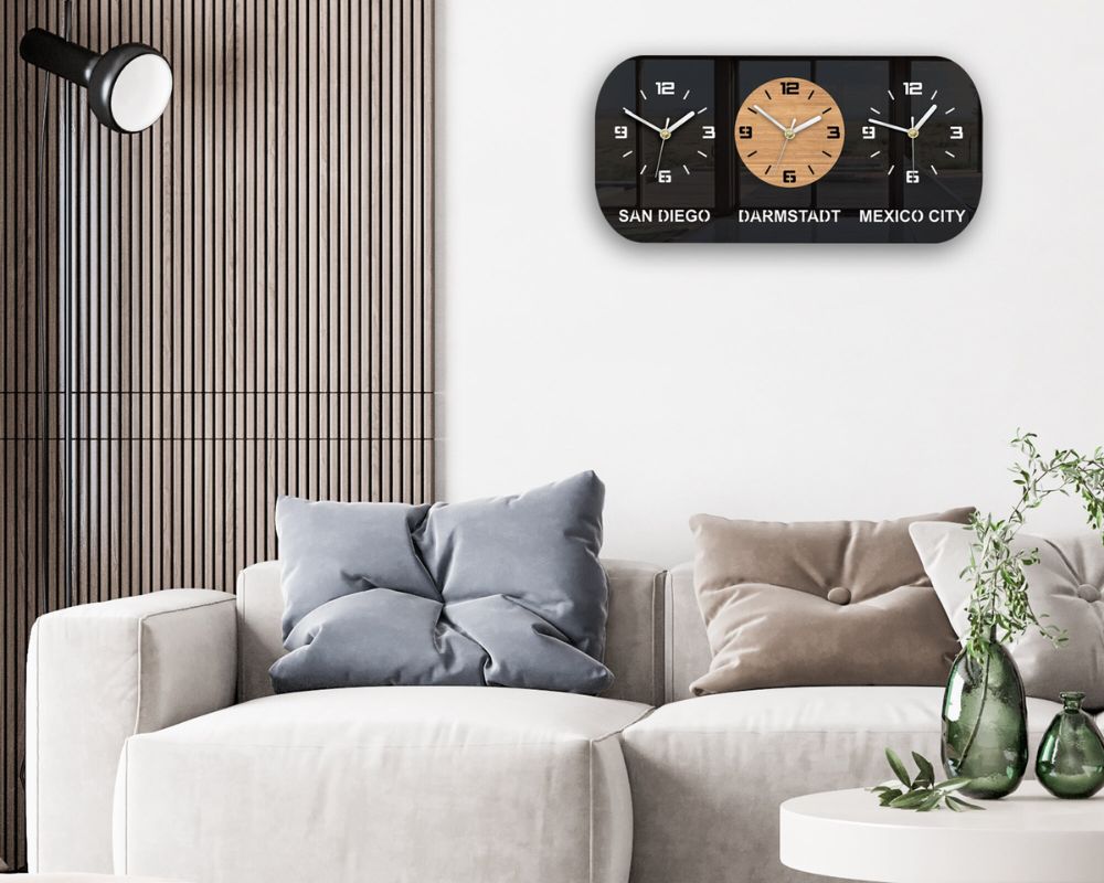 Ideas-for-Living-Room-Wall-Clocks-5 Design a time-zone feature wall