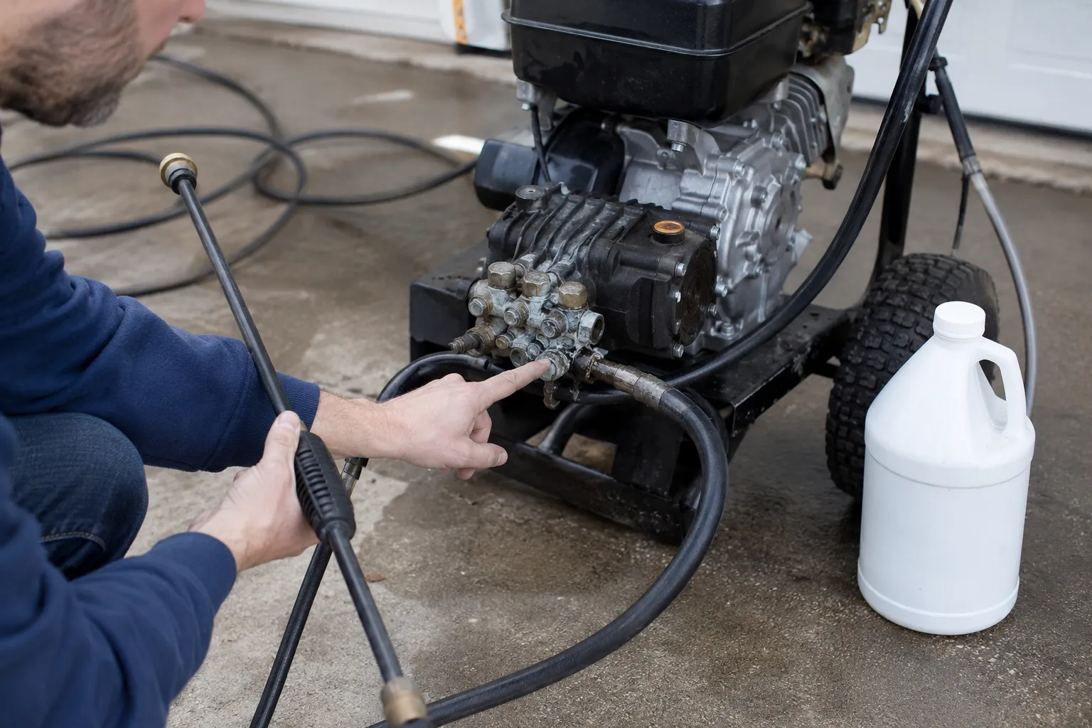 Inspecting the pressure washer connection