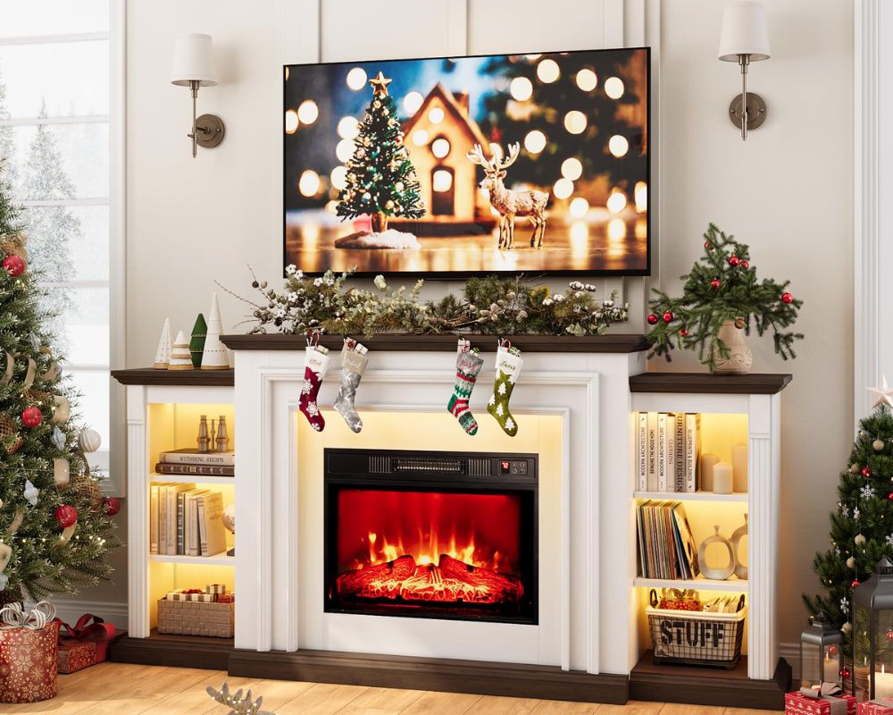 Living Room Christmas Fireplace Christmas Decor with TV