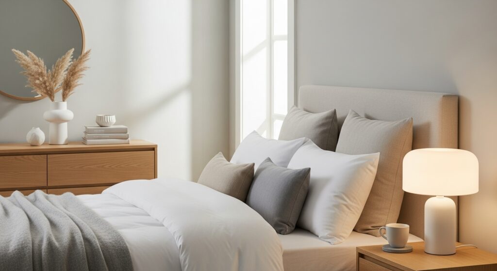 Neutral color scheme: Matching wood finishes for a harmonious look.