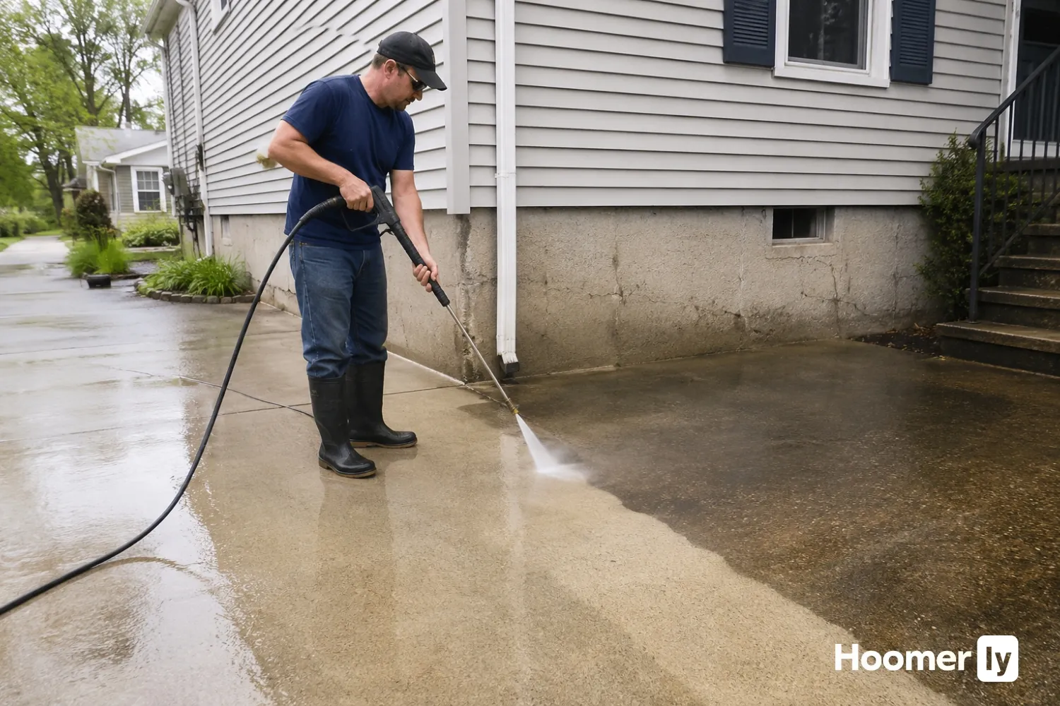 Pressure washing the driveway in progress hoomerly