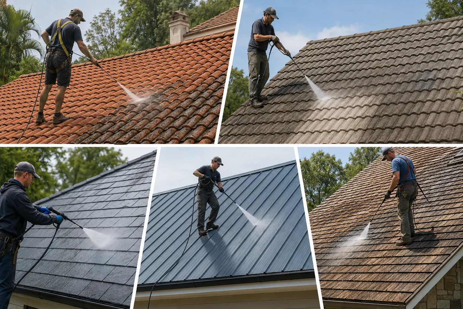 Roof cleaning in action collage