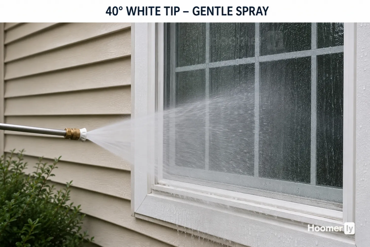 Pressure Washer Nozzles 101: Everything You Need To Know White 40 degree pressure washer nozzle gently rinsing a window and siding