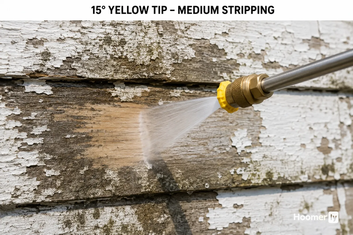 Pressure Washer Nozzles 101: Everything You Need To Know Yellow 15 degree pressure washer nozzle removing old paint and grime