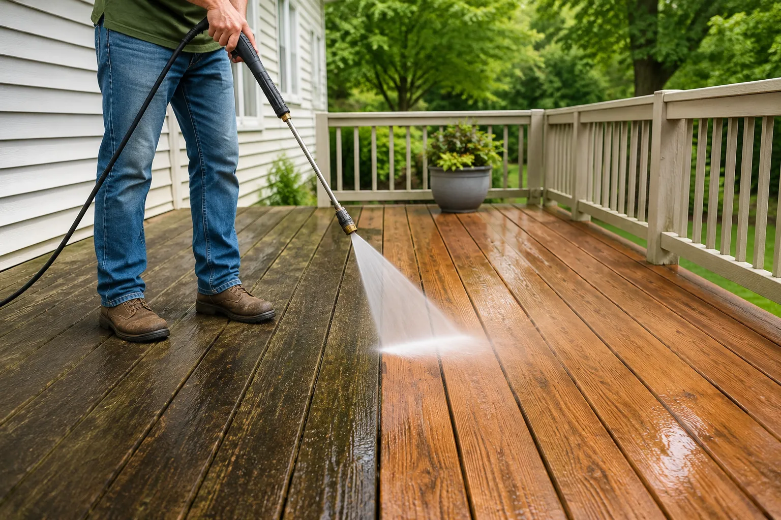 how to pressure clean your wood deck
