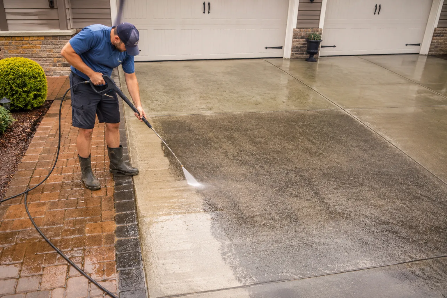how to pressure wash your concrete or brick driveway
