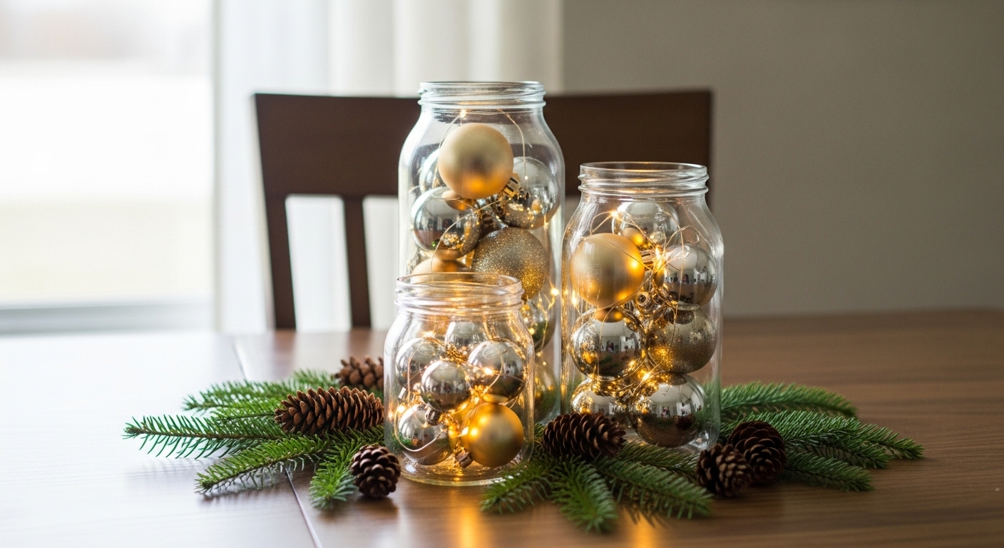 Christmas Dining Table Decor Ideas for a Festive Holiday Look A charming DIY Christmas centerpiece made with simple, budget-friendly items.