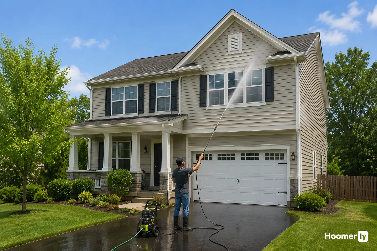 pressure wash two story house