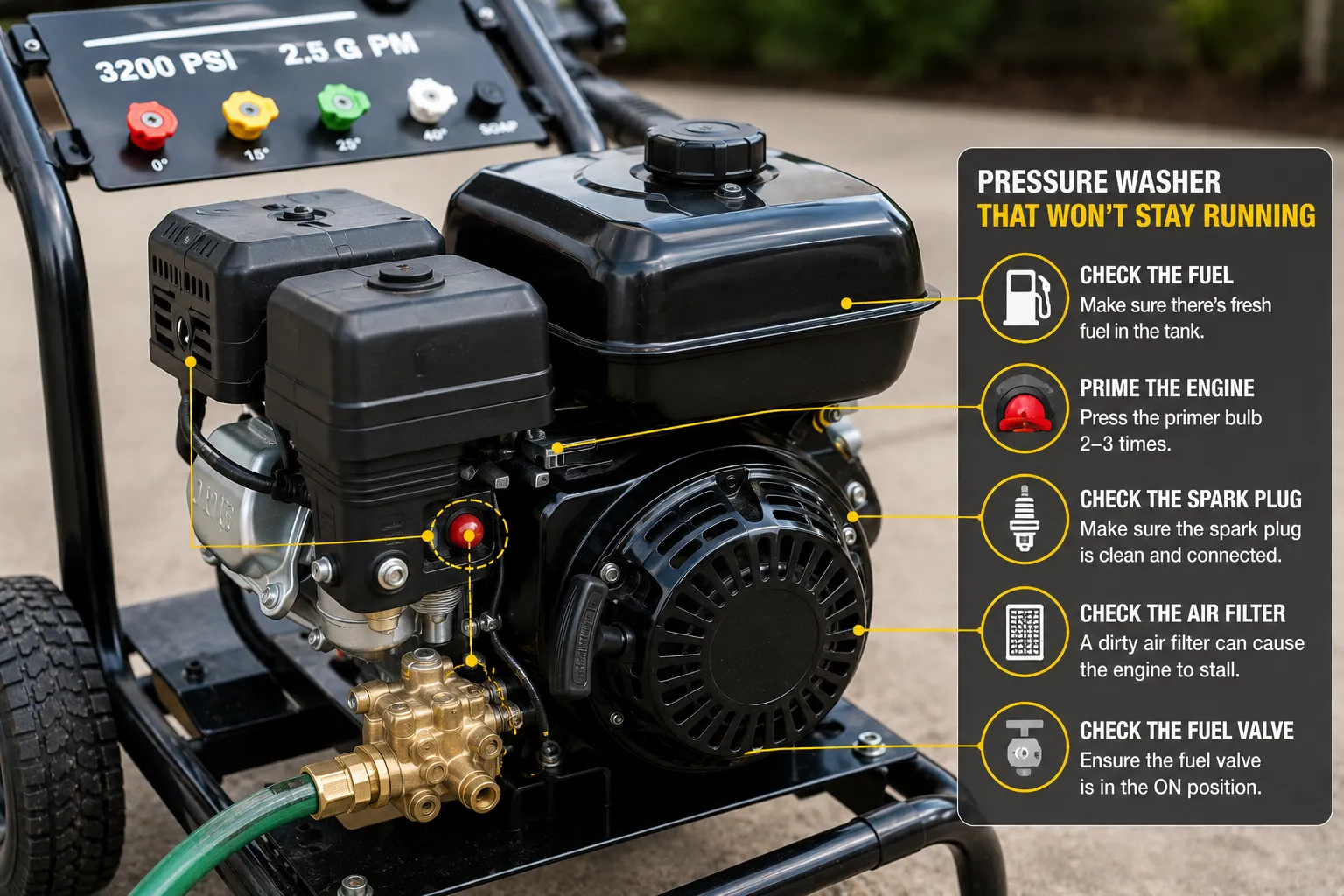 pressure washer wont stay running