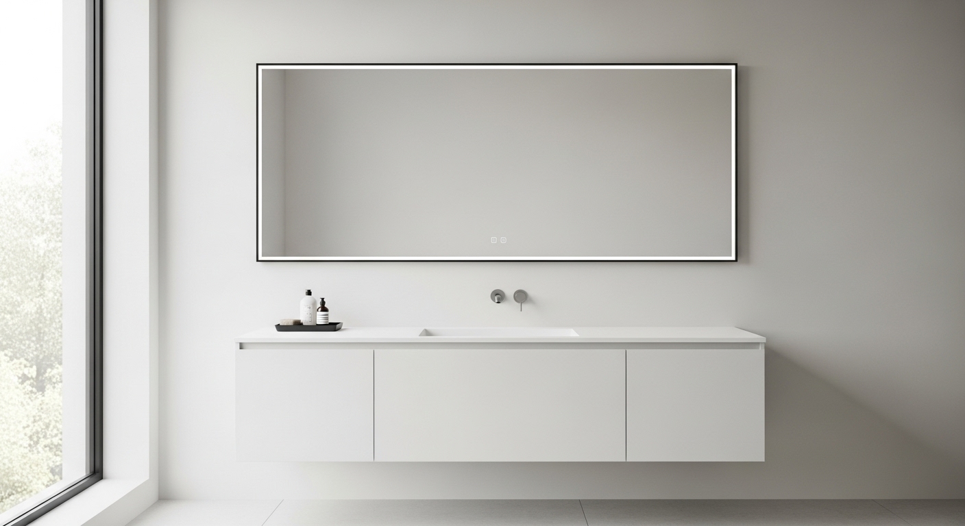 A perfectly sized rectangular mirror complements a single vanity, enhancing balance.